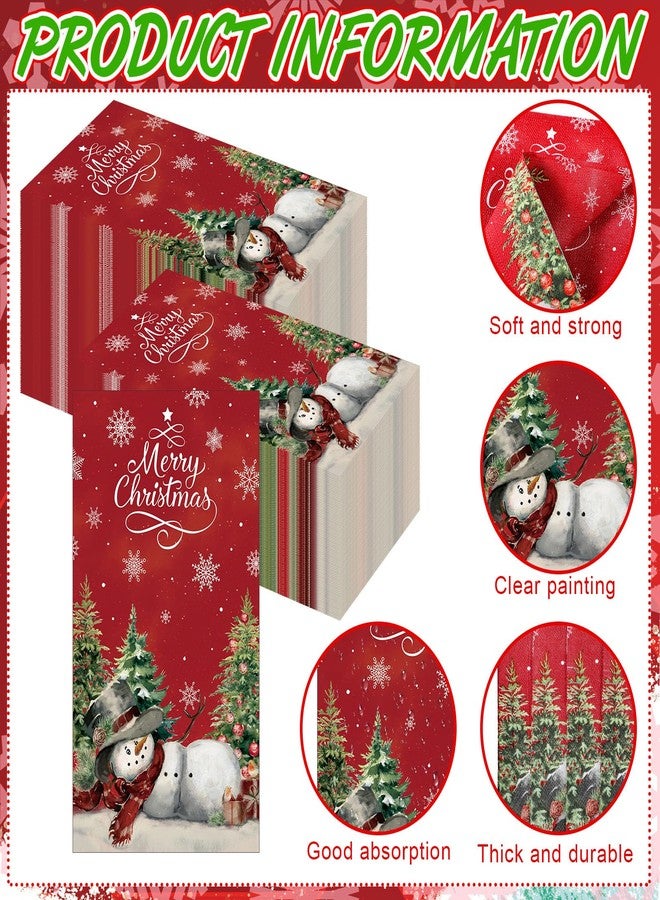 Janlaugh 100 Pcs Christmas Snowman Napkins Paper Merry Christmas Guest Napkins Disposable Xmas Paper Hand Towels for Guest Bathroom Dinner Decorative Kitchen Dining Table Party Supplies(Red) - Image 4